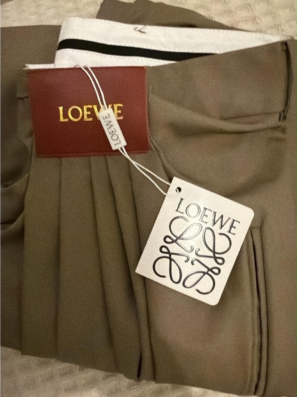 Loewe Khaki Wide-Leg Pleated Trousers - Picture 3 of 3